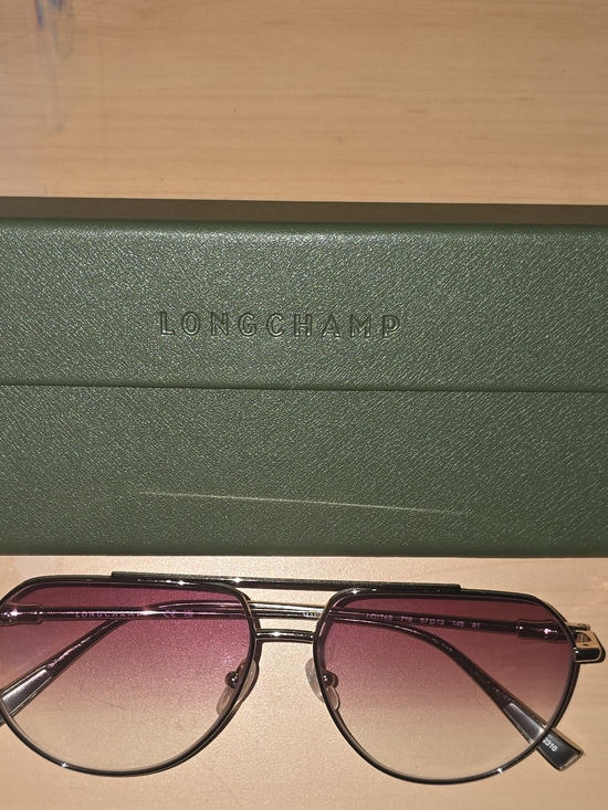 Longchamp  Aviator Sunglasses Gold Metal Frame Peach Pink Gradient Lens-New main image 6